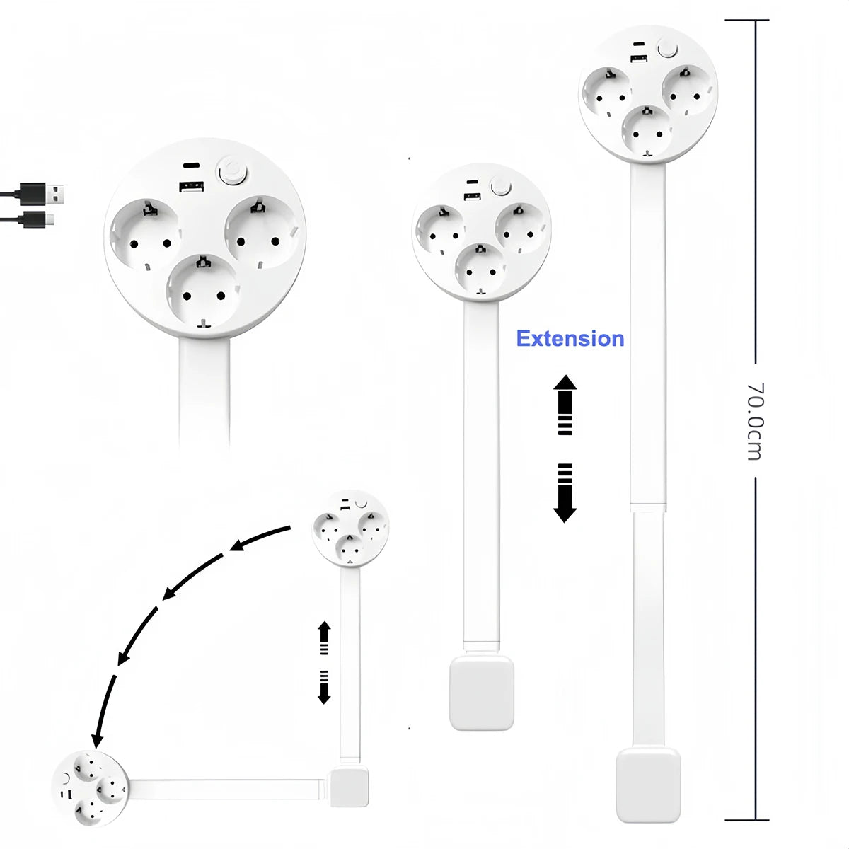 Multi Plug Wall Charger Power Socket Extender with 180 Degree Rotation for Easy Access Wall Extender Stick (US EU UK)