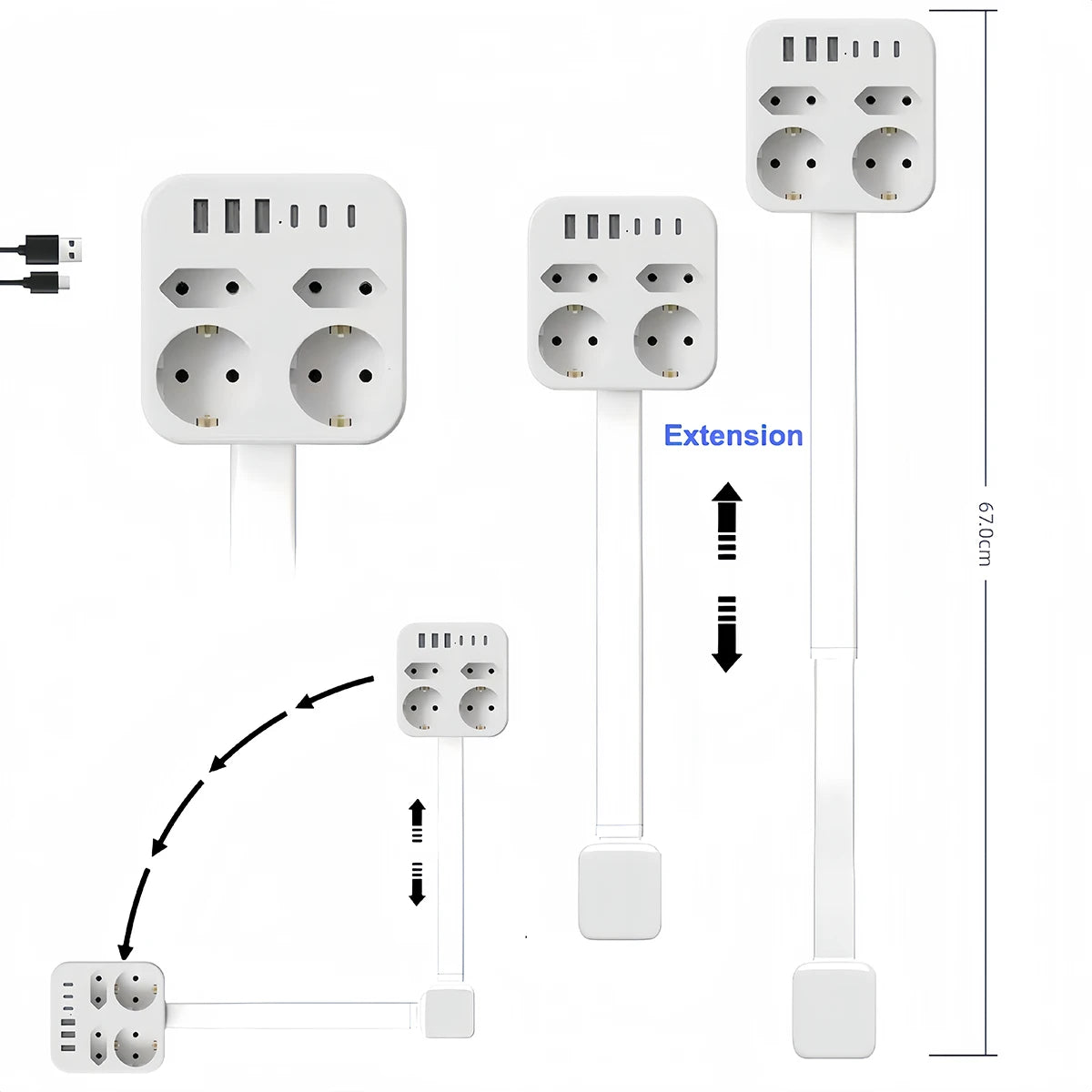 Multi Plug Wall Charger Power Socket Extender with 180 Degree Rotation for Easy Access Wall Extender Stick (US EU UK)