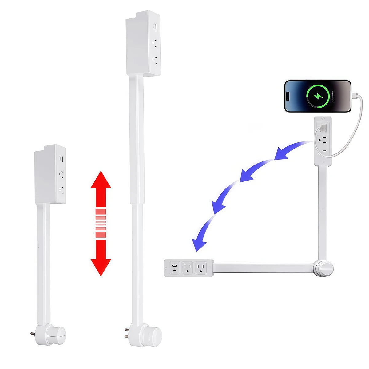Multi Plug Wall Charger Power Socket Extender with 180 Degree Rotation for Easy Access Wall Extender Stick (US EU UK)