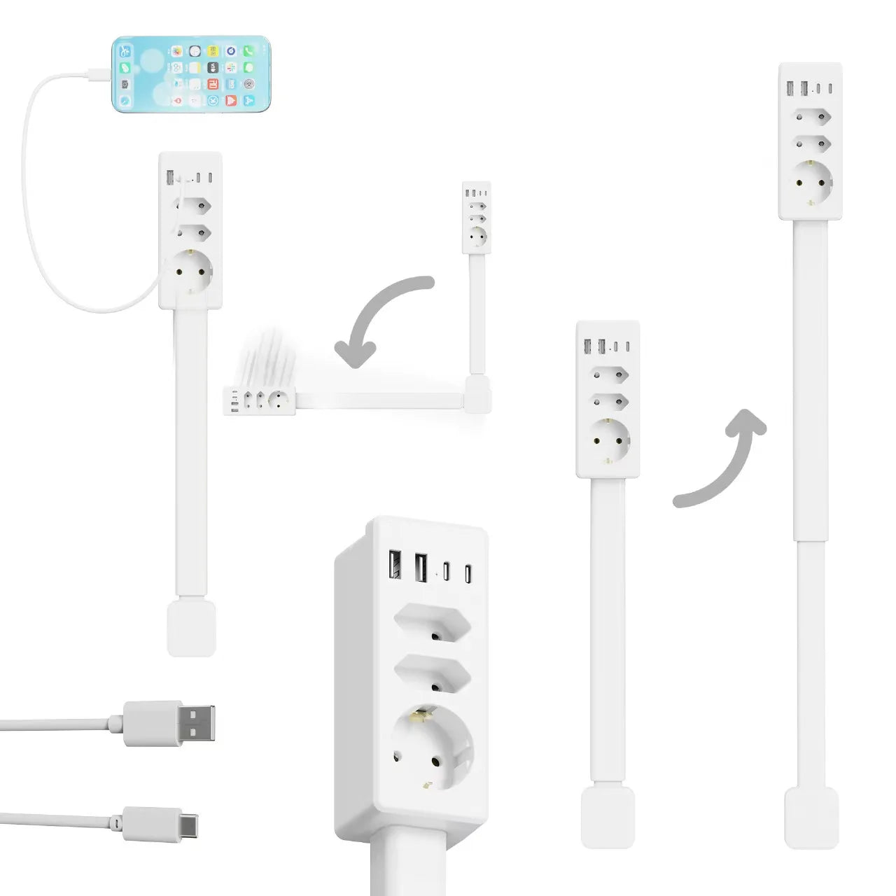 Multi Plug Wall Charger Power Socket Extender with 180 Degree Rotation for Easy Access Wall Extender Stick (US EU UK)